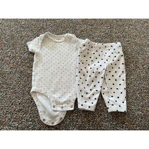Carter's Girls Gold Glitter Spotted Bodysuit & Black & White Spotted Pants 3M